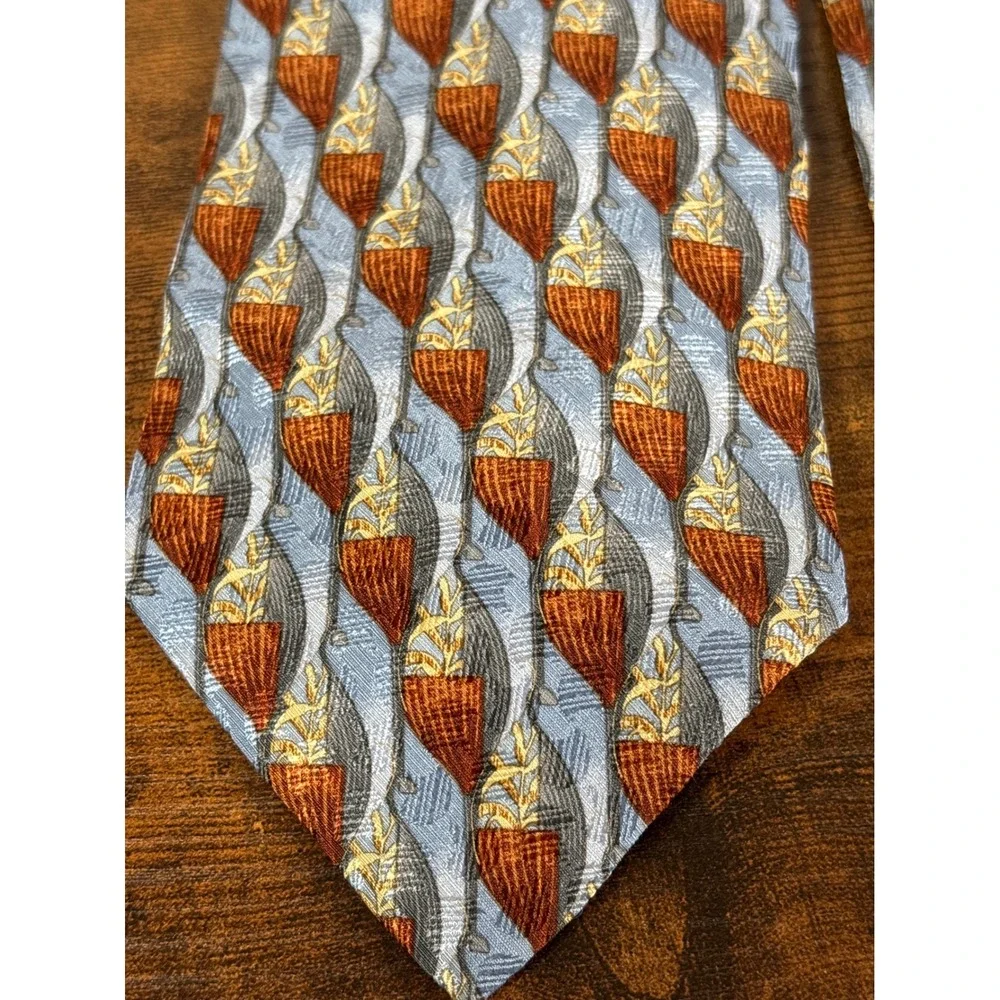 Ermenegildo Zegna‎ Men Blue Copper Geometric Silk Tie Made in Italy Disegno Escl